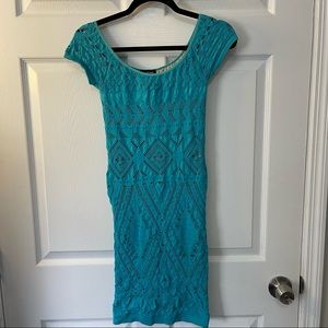 Bebe Turqoise blue bodycon stretch bandage dress